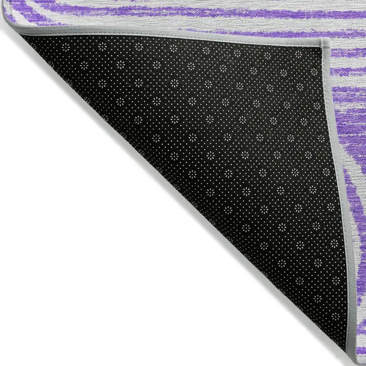 9' X 12' Purple and White Abstract Washable Non Skid Indoor Outdoor Area Rug