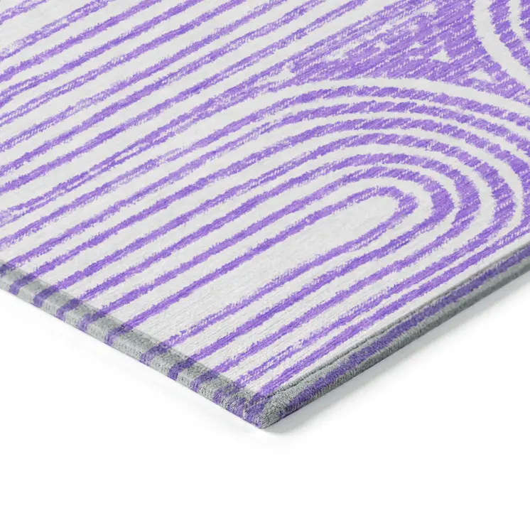 9' X 12' Purple and White Abstract Washable Non Skid Indoor Outdoor Area Rug
