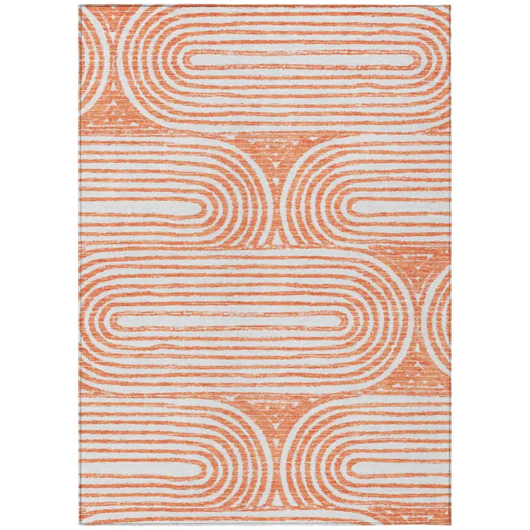 3' X 5' Orange and Ivory Abstract Washable Non Skid Indoor Outdoor Area Rug