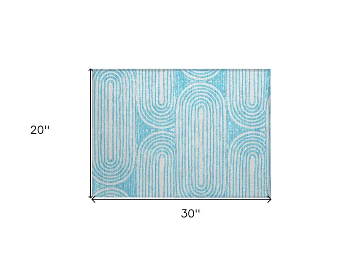 2' X 3' Teal and White Abstract Washable Non Skid Indoor Outdoor Area Rug