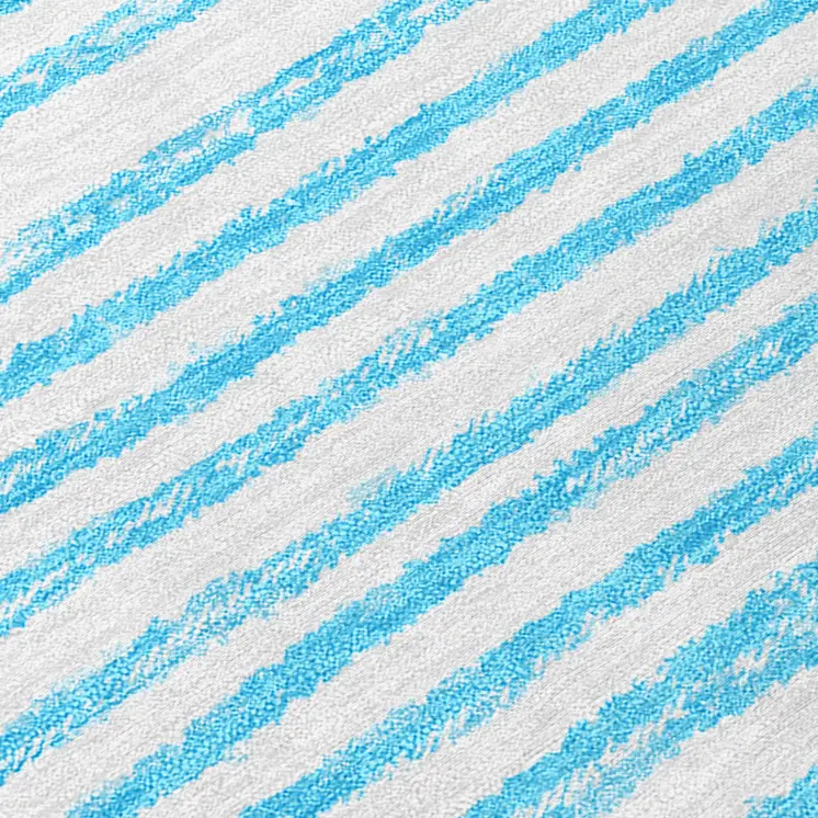 2' X 8' Teal and White Abstract Washable Non Skid Indoor Outdoor Area Rug