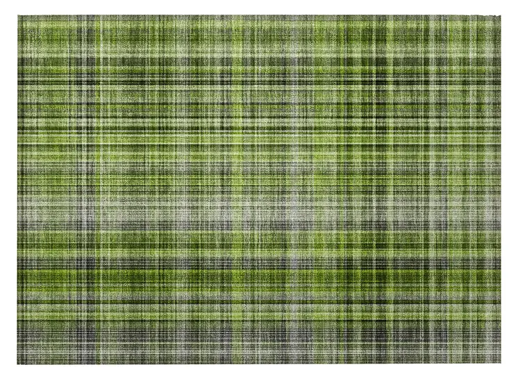 2' X 3' Green Black and Gray Plaid Washable Non Skid Indoor Outdoor Area Rug