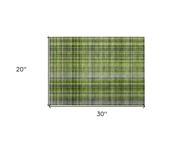 2' X 3' Green Black and Gray Plaid Washable Non Skid Indoor Outdoor Area Rug