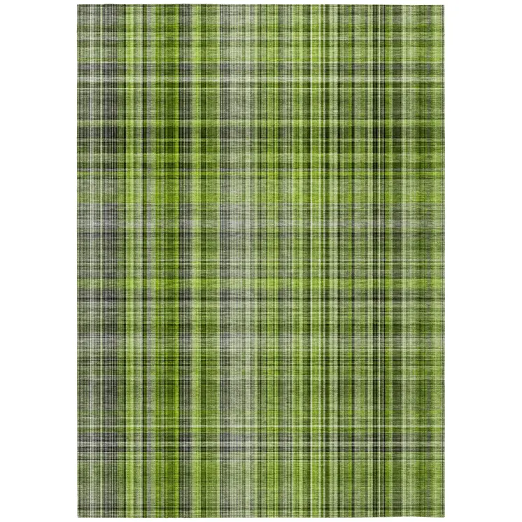 8' X 10' Green Plaid Washable Non Skid Indoor Outdoor Area Rug