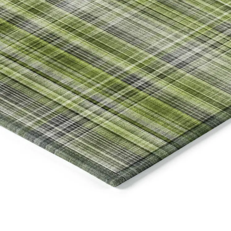 8' X 10' Green Plaid Washable Non Skid Indoor Outdoor Area Rug