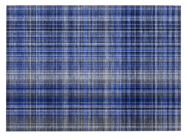 2' X 3' Navy Blue Plaid Washable Non Skid Indoor Outdoor Area Rug