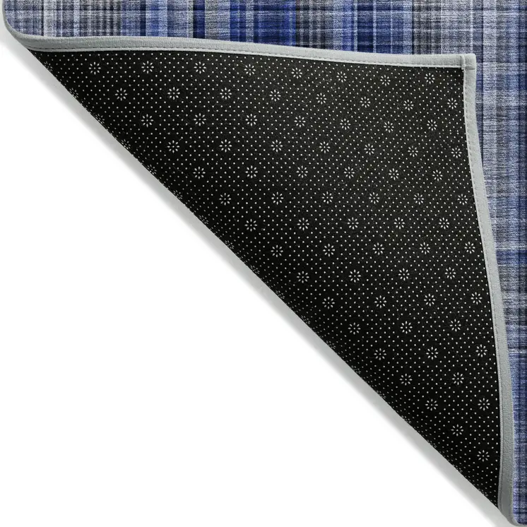 3' X 5' Navy Blue Plaid Washable Non Skid Indoor Outdoor Area Rug
