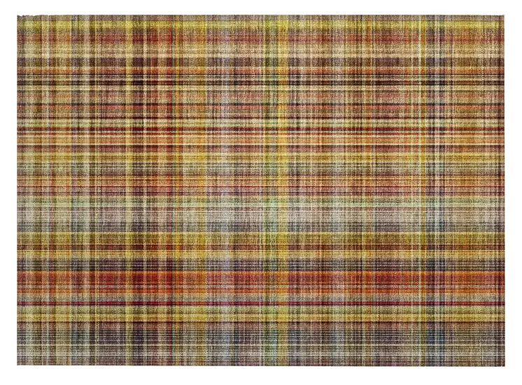 2' X 3' Orange Plaid Washable Non Skid Indoor Outdoor Area Rug
