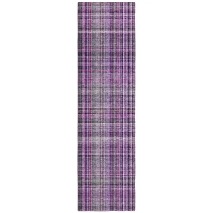 8' Runner Purple Plaid Washable Non Skid Indoor Outdoor Runner Rug