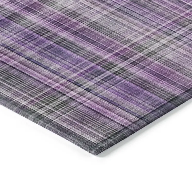8' Runner Purple Plaid Washable Non Skid Indoor Outdoor Runner Rug