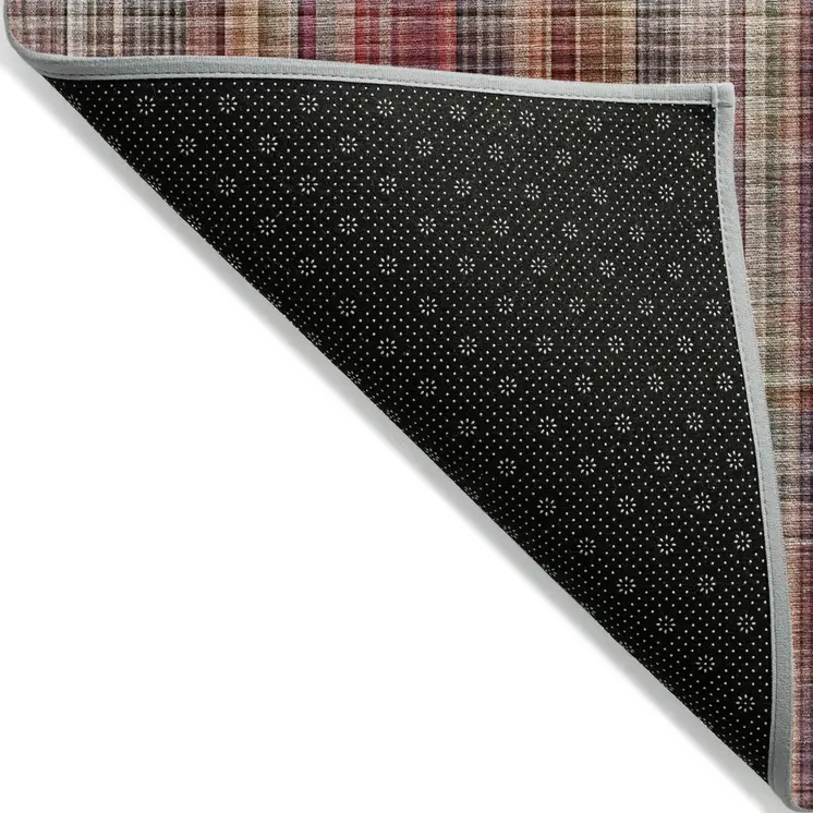 3' X 5' Red Orange and Brown Plaid Washable Non Skid Indoor Outdoor Area Rug