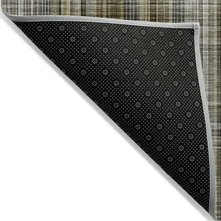 5' X 8' Green Beige and Gray Plaid Washable Non Skid Indoor Outdoor Area Rug