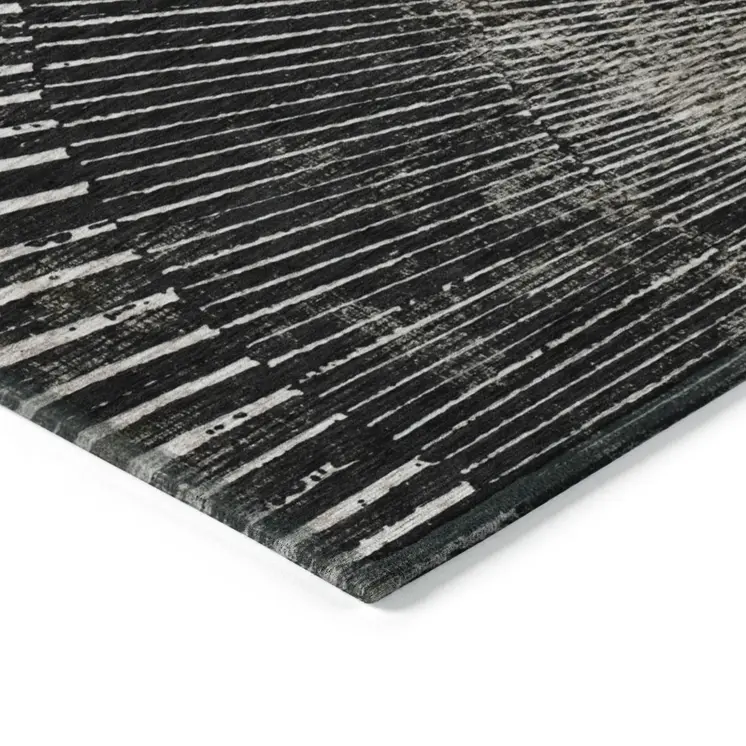 8' Runner Black and Ivory Abstract Washable Non Skid Indoor Outdoor Runner Rug