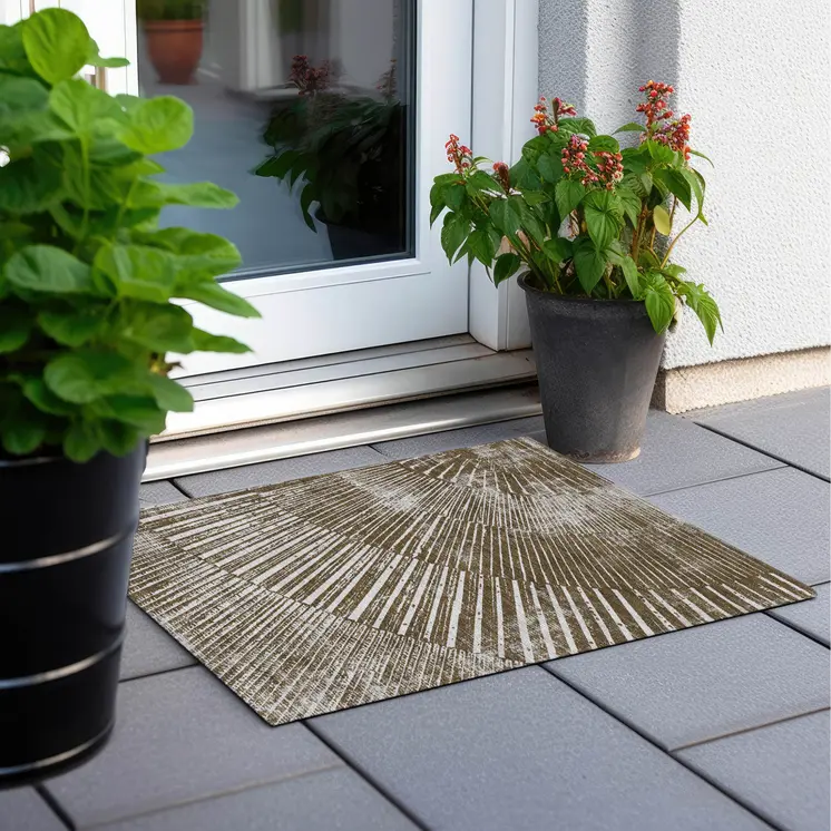 2' X 3' Chocolate Abstract Washable Non Skid Indoor Outdoor Area Rug
