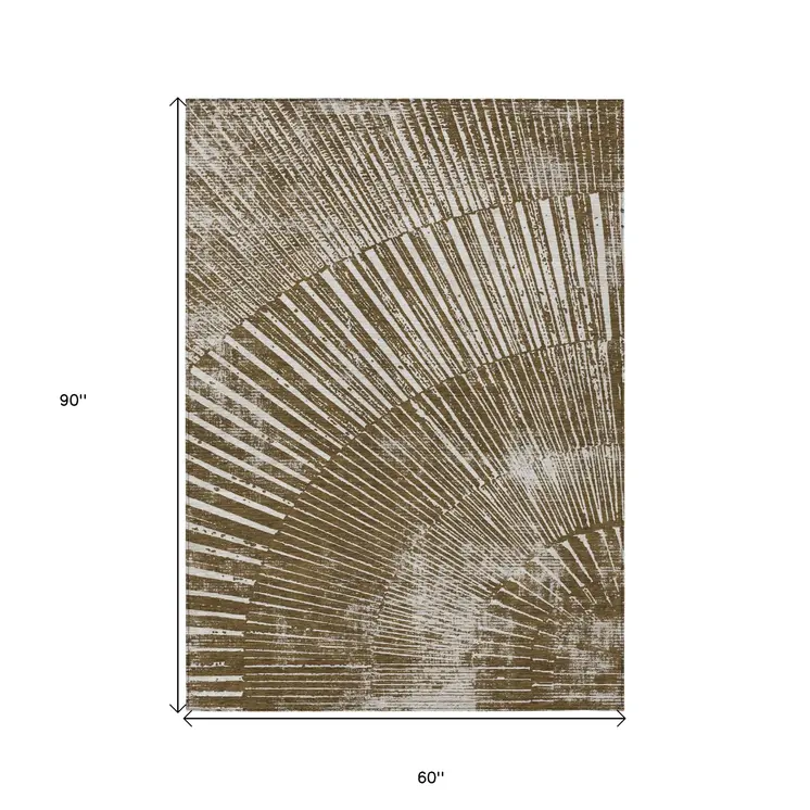 5' X 8' Chocolate Abstract Washable Non Skid Indoor Outdoor Area Rug