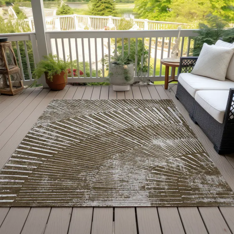 5' X 8' Chocolate Abstract Washable Non Skid Indoor Outdoor Area Rug