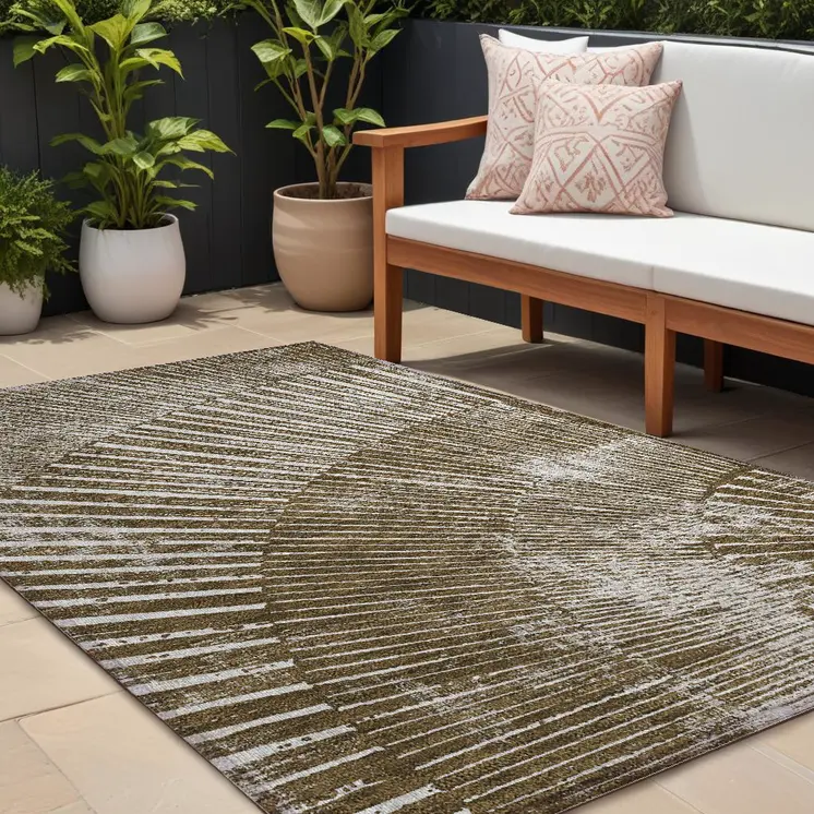 10' X 14' Chocolate Abstract Washable Non Skid Indoor Outdoor Area Rug