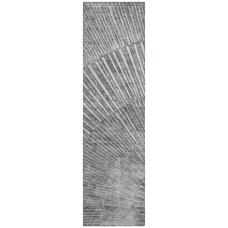 8' Runner Gray and Ivory Abstract Washable Non Skid Indoor Outdoor Runner Rug