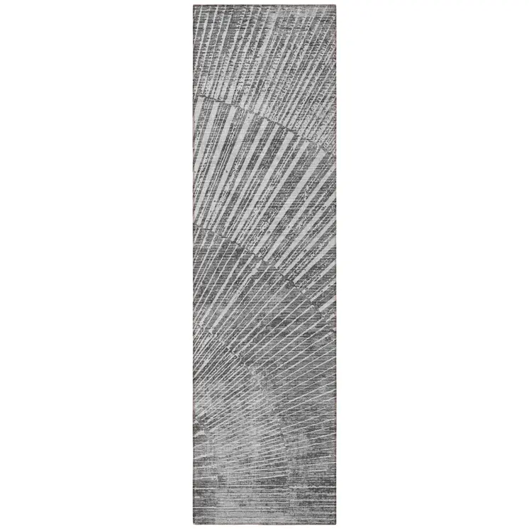 8' Runner Gray and Ivory Abstract Washable Non Skid Indoor Outdoor Runner Rug