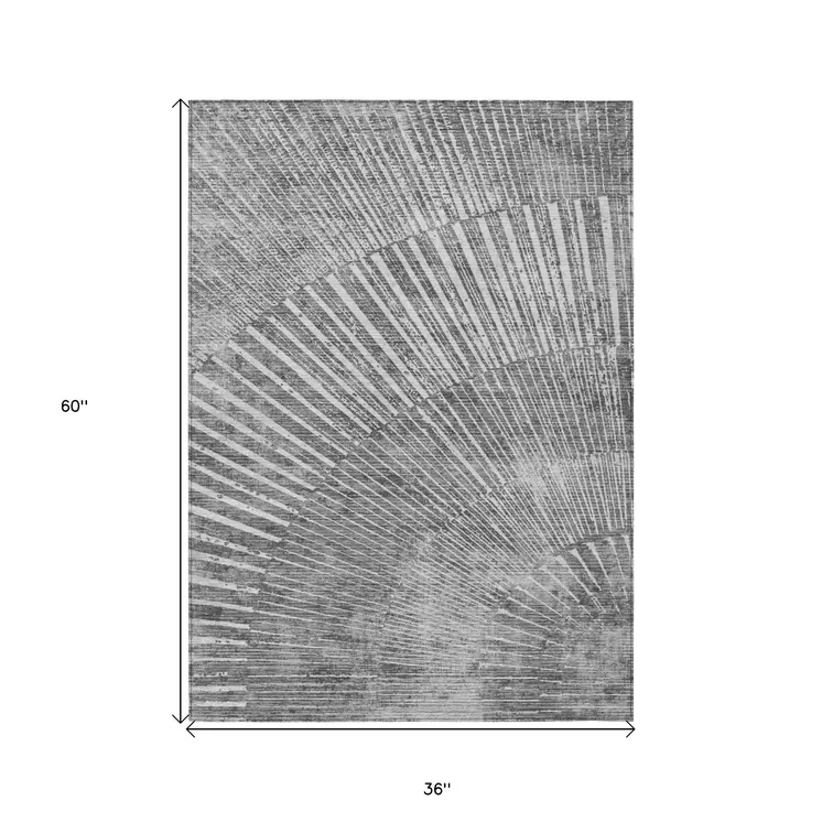 3' X 5' Gray and Ivory Abstract Washable Non Skid Indoor Outdoor Area Rug