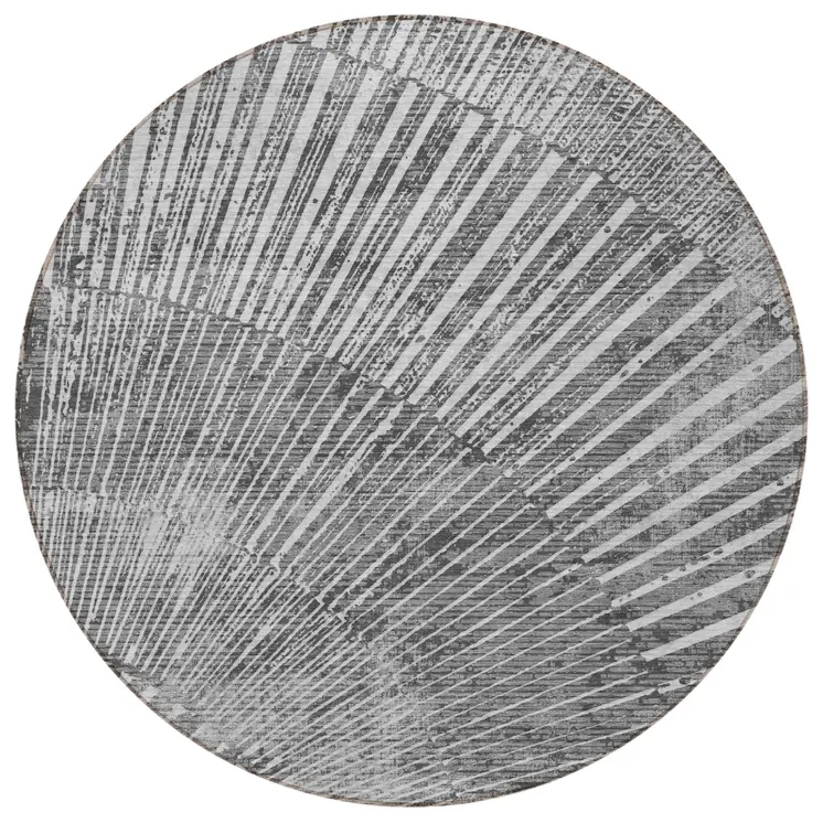 8' Round Gray and Ivory Round Abstract Washable Non Skid Indoor Outdoor Area Rug