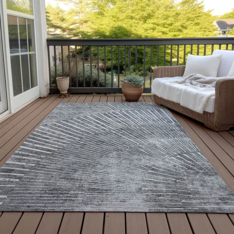 10' X 14' Gray and Ivory Abstract Washable Non Skid Indoor Outdoor Area Rug