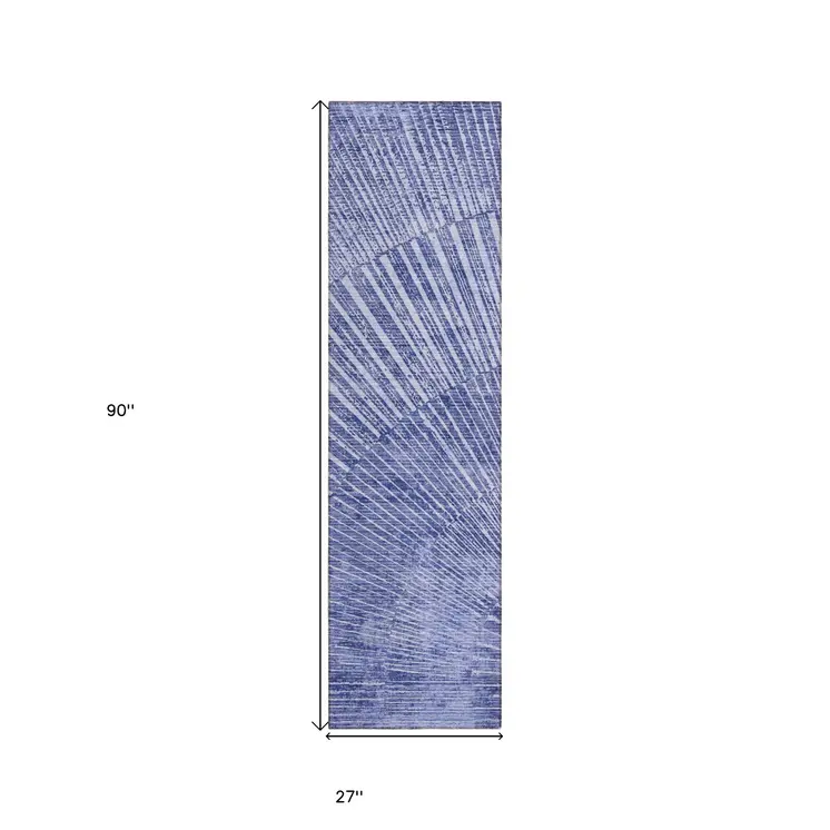 8' Runner Navy Blue Abstract Washable Non Skid Indoor Outdoor Runner Rug
