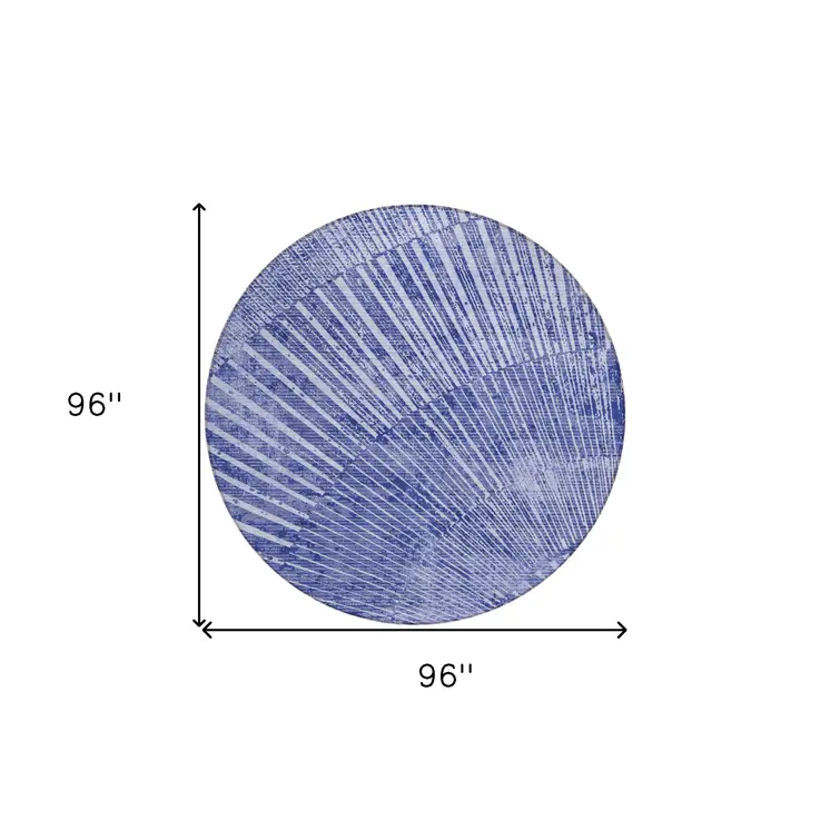 8' Round Navy Blue Round Abstract Washable Non Skid Indoor Outdoor Area Rug