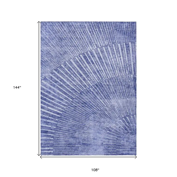 9' X 12' Navy Blue Abstract Washable Non Skid Indoor Outdoor Area Rug