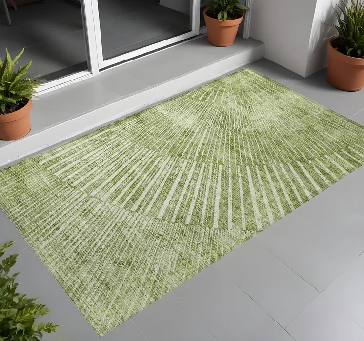 3' X 5' Sage Abstract Washable Non Skid Indoor Outdoor Area Rug