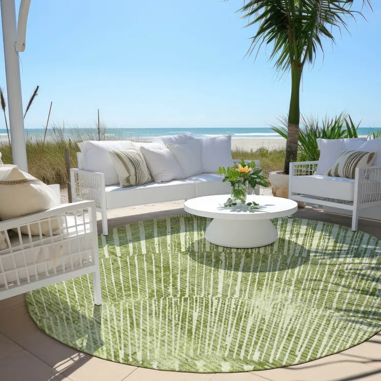8' Round Sage Round Abstract Washable Non Skid Indoor Outdoor Area Rug