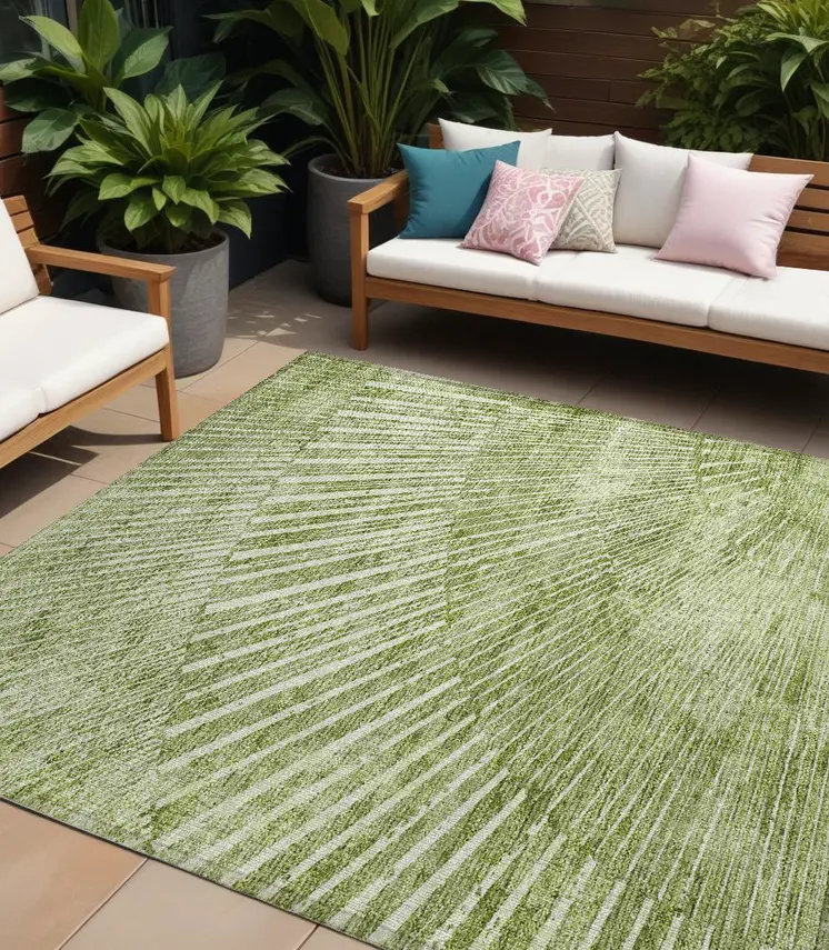 8' X 10' Sage Abstract Washable Non Skid Indoor Outdoor Area Rug