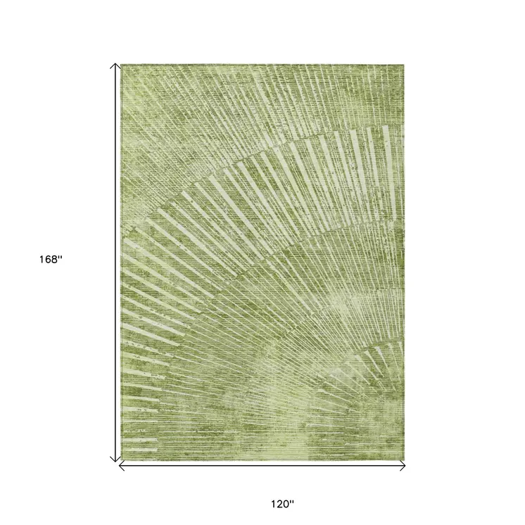 10' X 14' Sage Abstract Washable Non Skid Indoor Outdoor Area Rug