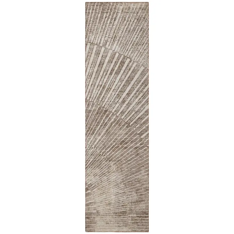 8' Runner Taupe and Ivory Abstract Washable Non Skid Indoor Outdoor Runner Rug