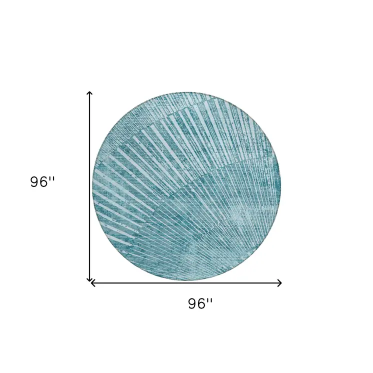 8' Round Teal Round Abstract Washable Non Skid Indoor Outdoor Area Rug
