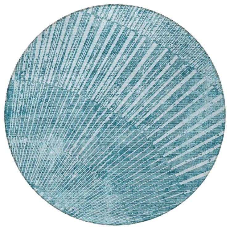 8' Round Teal Round Abstract Washable Non Skid Indoor Outdoor Area Rug
