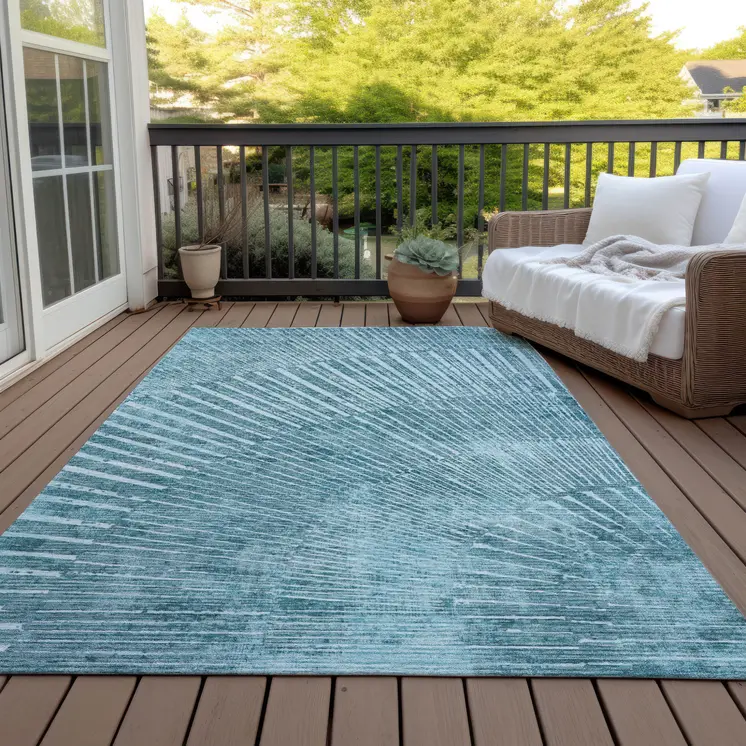 8' X 10' Teal Abstract Washable Non Skid Indoor Outdoor Area Rug