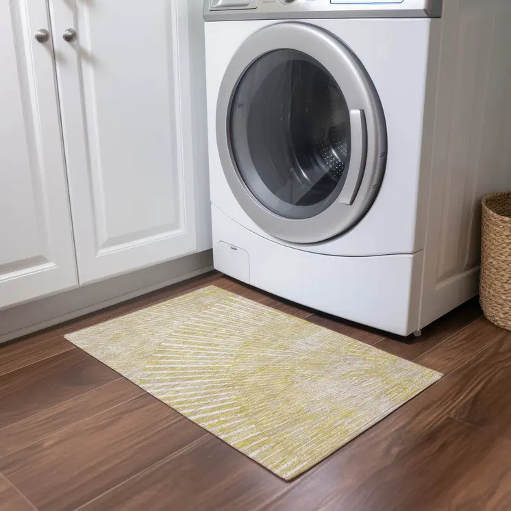 2' X 3' Wheat Abstract Washable Non Skid Indoor Outdoor Area Rug