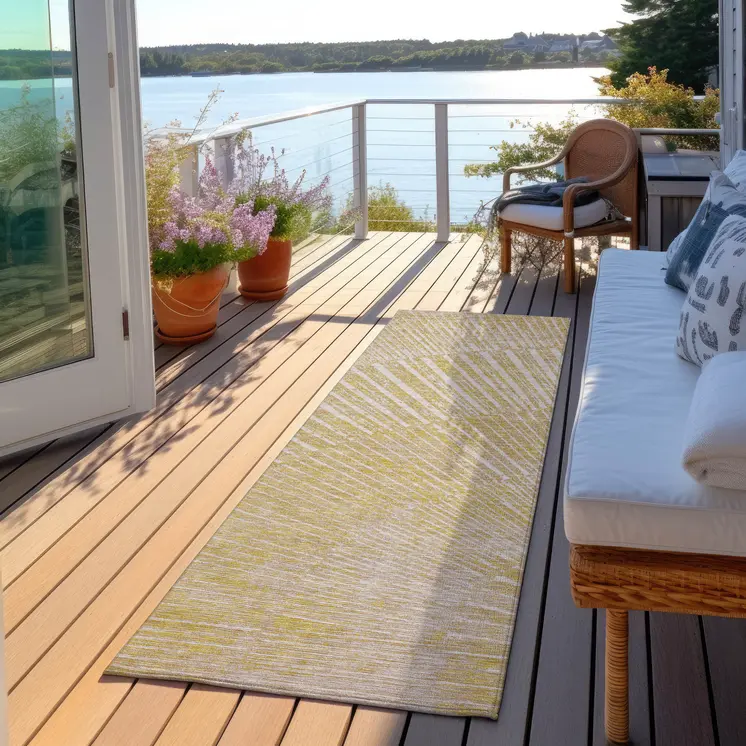 8' Runner Wheat Abstract Washable Non Skid Indoor Outdoor Runner Rug
