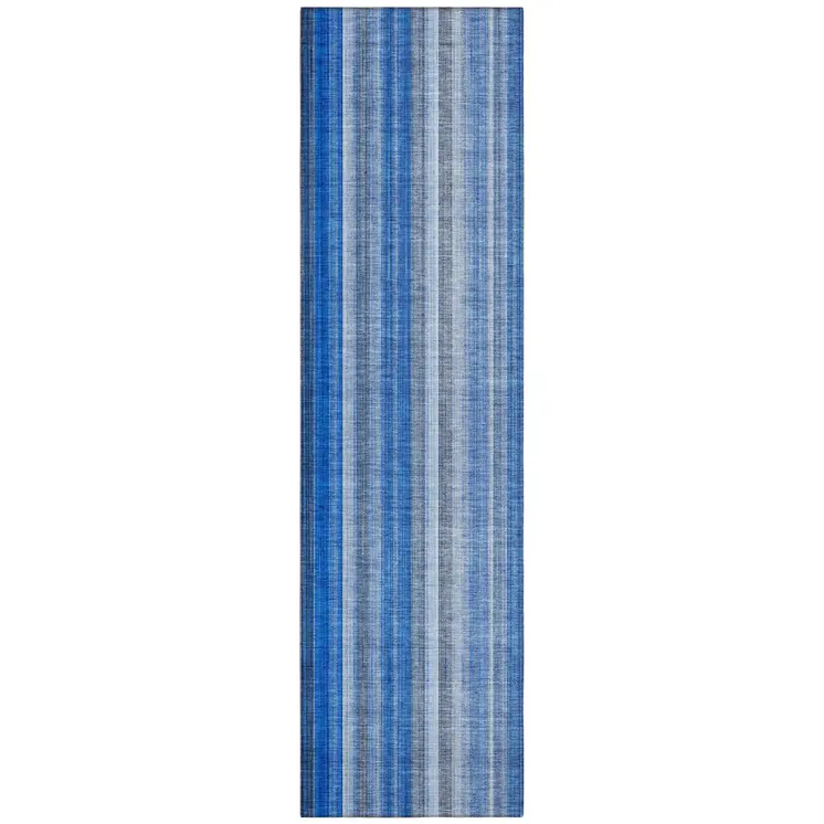 8' Runner Blue Striped Washable Non Skid Indoor Outdoor Runner Rug