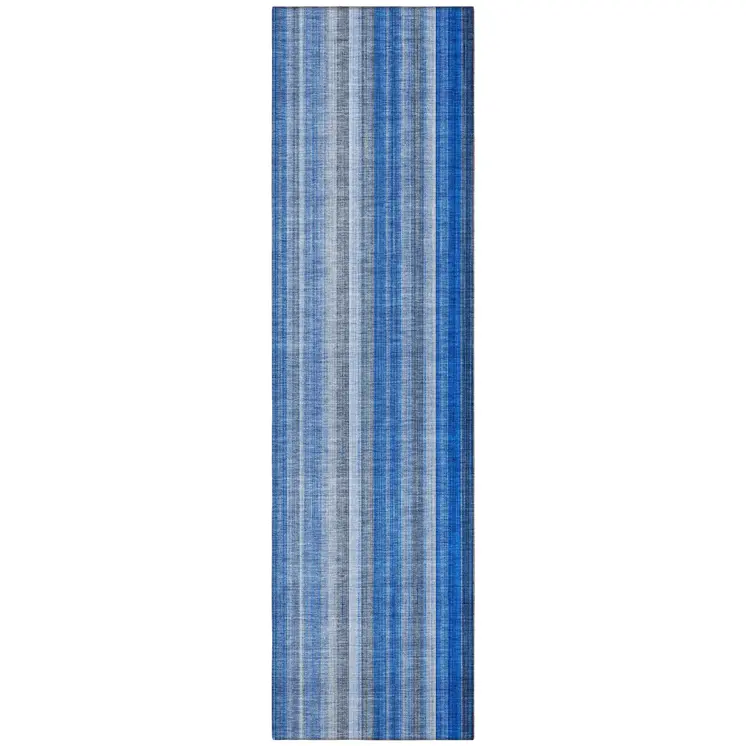 8' Runner Blue Striped Washable Non Skid Indoor Outdoor Runner Rug