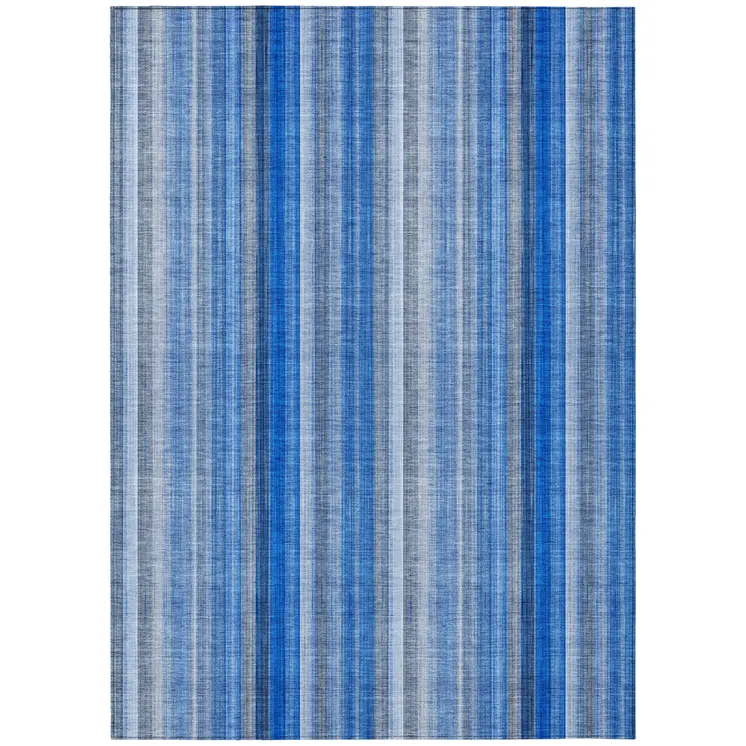 8' X 10' Blue Striped Washable Non Skid Indoor Outdoor Area Rug