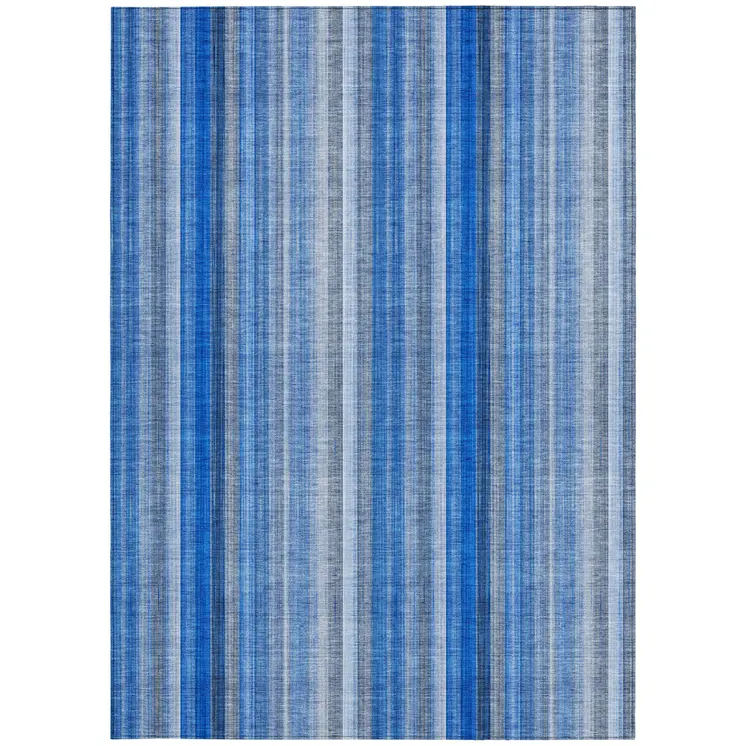 10' X 14' Blue Striped Washable Non Skid Indoor Outdoor Area Rug