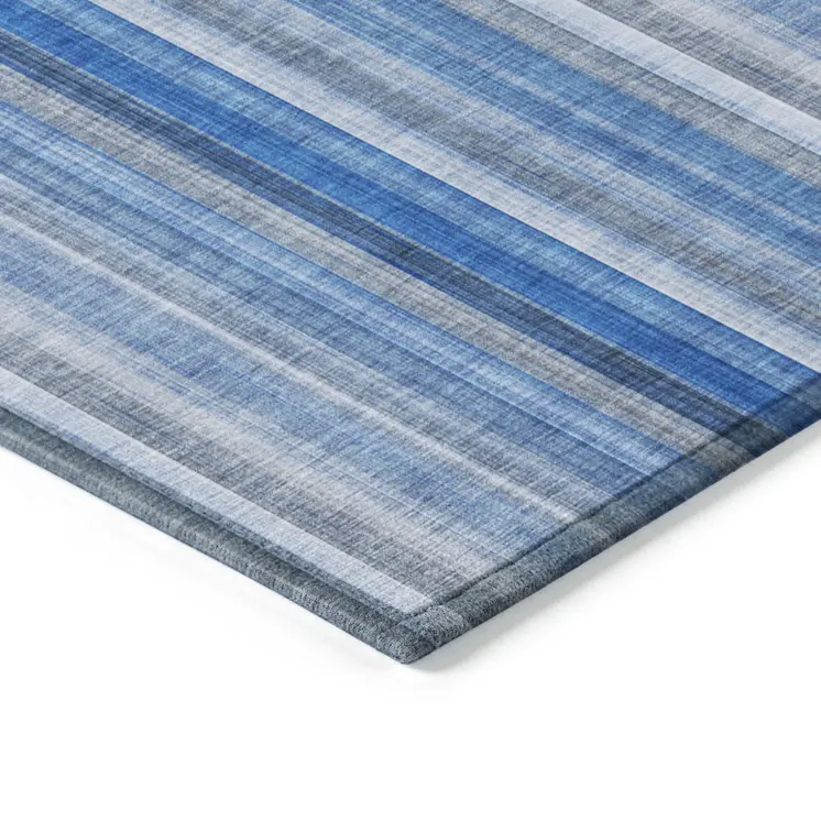 10' X 14' Blue Striped Washable Non Skid Indoor Outdoor Area Rug