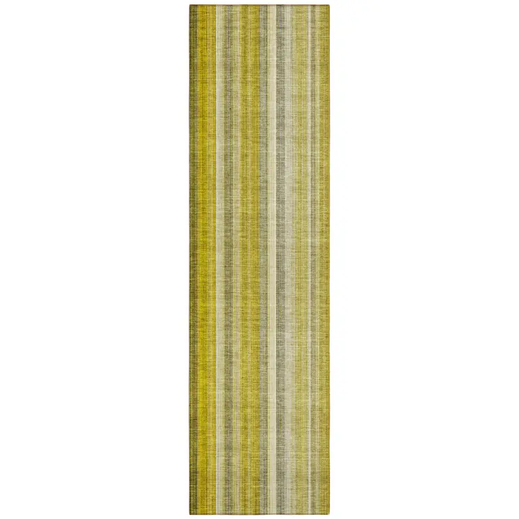 2' X 8' Gold Striped Washable Non Skid Indoor Outdoor Runner Rug