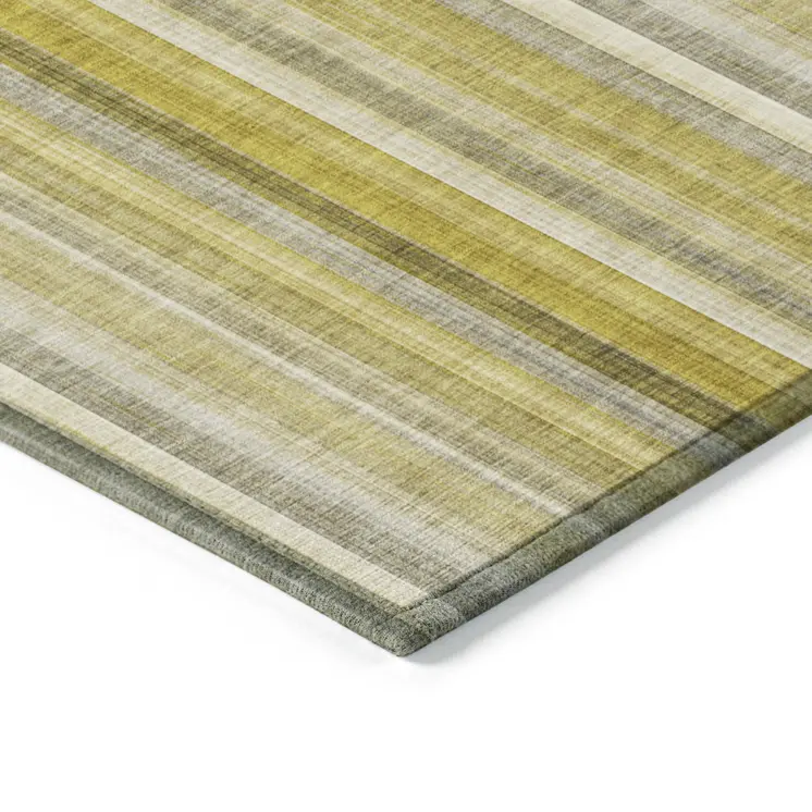 2' X 8' Gold Striped Washable Non Skid Indoor Outdoor Runner Rug