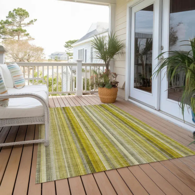 3' X 5' Gold Striped Washable Non Skid Indoor Outdoor Area Rug