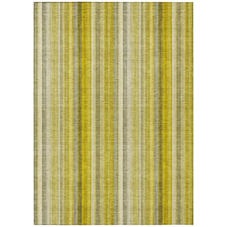 3' X 5' Gold Striped Washable Non Skid Indoor Outdoor Area Rug