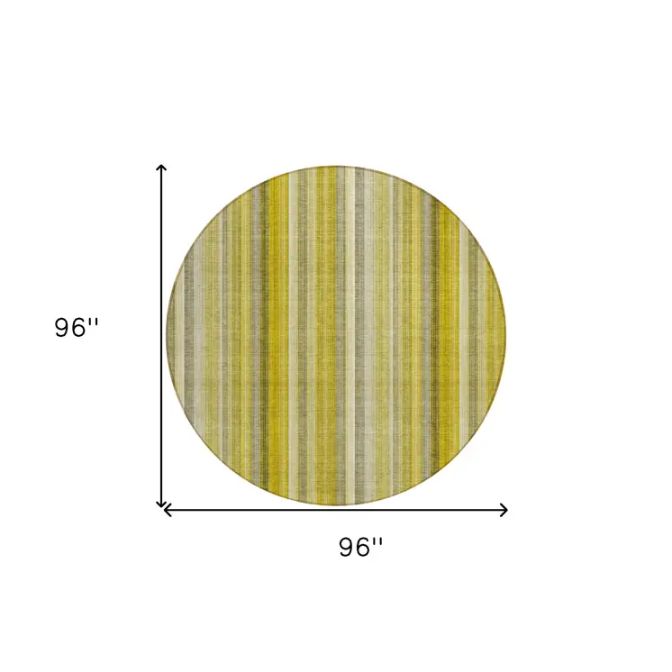8' Round Gold Round Striped Washable Non Skid Indoor Outdoor Area Rug