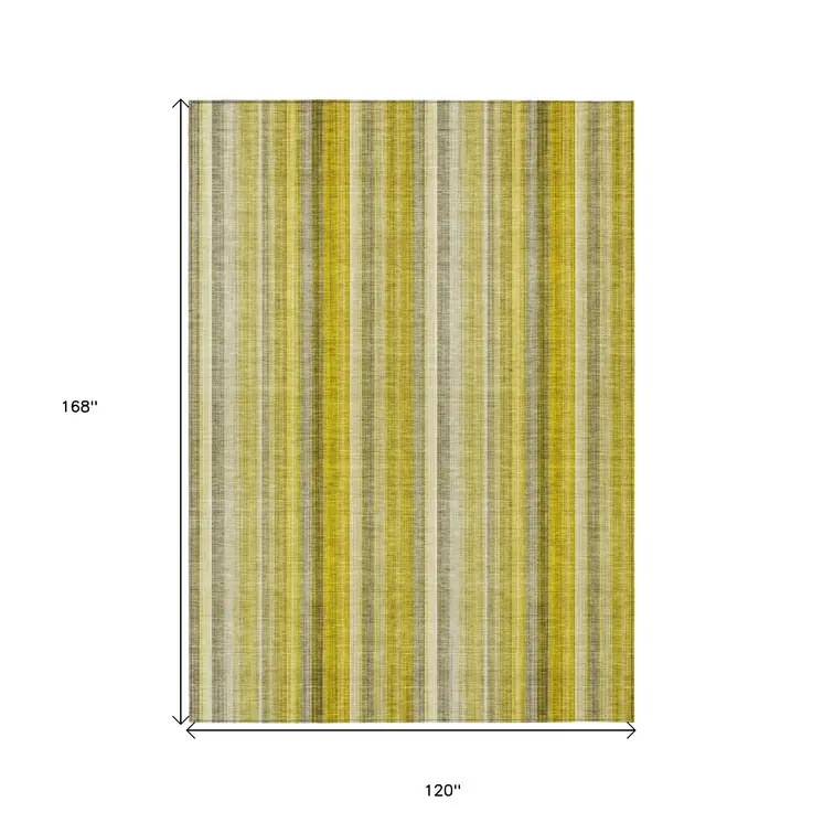 10' X 14' Gold Striped Washable Non Skid Indoor Outdoor Area Rug